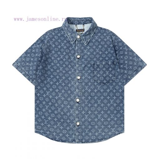 Arrived The Next DayLouis Vuitton25SS Dark Pattern Full Printed Jacquard Denim Short Sleeved Sh awkl387z