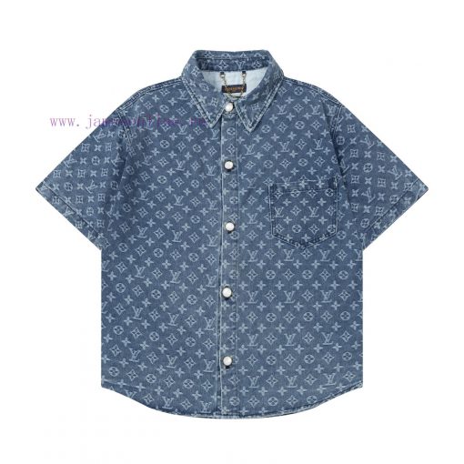 Arrived The Next DayLouis Vuitton25SS Dark Pattern Full Printed Jacquard Denim Short Sleeved Sh awkl387z - Image 2