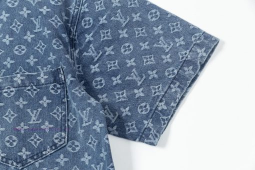 Arrived The Next DayLouis Vuitton25SS Dark Pattern Full Printed Jacquard Denim Short Sleeved Sh awkl387z - Image 7