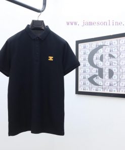 Celine's Latest Polo Short Sleeved Collar Solid Color Versatile Dual Color Top-quality Original k12likvq