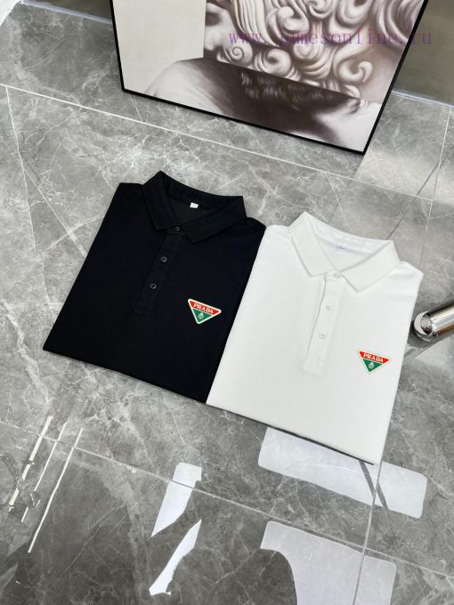 Prada's New T-shirt With A Lapel And Short Sleeved Polo Shirt Custom-made Fabric With High Brea b4129o72 - Image 6