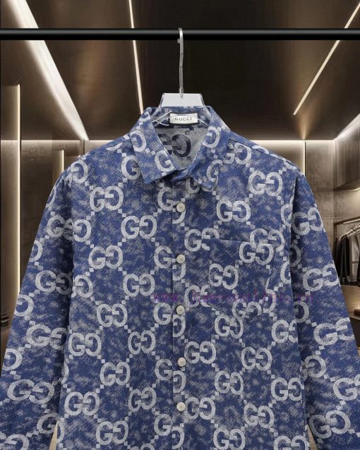 GUCCI's Popular Item Is Coming! The Classic Double G Full Print Denim Shirt 2025ss Official Web 75ouy1l6 - Image 4