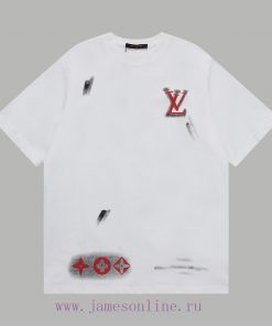 Top Differentiated CurrencyStyle Louis Vuitton LV Cement Distressed Letter Short Sleeved ShirtC kti5kmmt