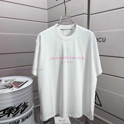 Alexander Wang Alexander 2025 Spring/Summer New Pink Letter Wang Foam Crafted Short Sleeve T-sh 259njf27 - Image 2