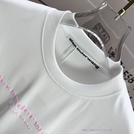 Alexander Wang Alexander 2025 Spring/Summer New Pink Letter Wang Foam Crafted Short Sleeve T-sh 259njf27 - Image 4