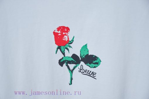 LOEWE 25SS Early Spring New Red Rose Printed Short SleeveLight Luxury Fashion Is A Must-have It bqfufw46 - Image 5