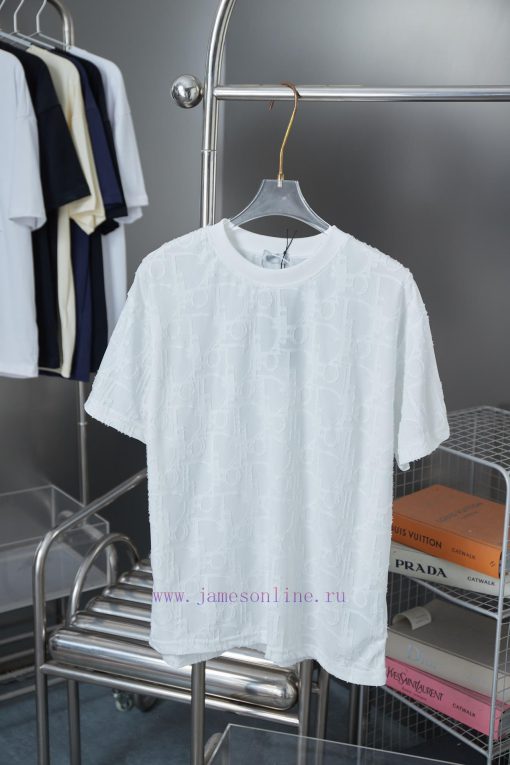 Dior 2025 New Embossed Jacquard Short Sleeved ShirtPure Cotton Plain Weave Fabric Woven With 32 q6sg0hh2