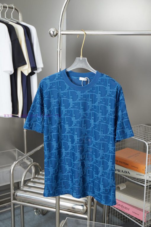 Dior 2025 New Embossed Jacquard Short Sleeved ShirtPure Cotton Plain Weave Fabric Woven With 32 2towh1hs - Image 2