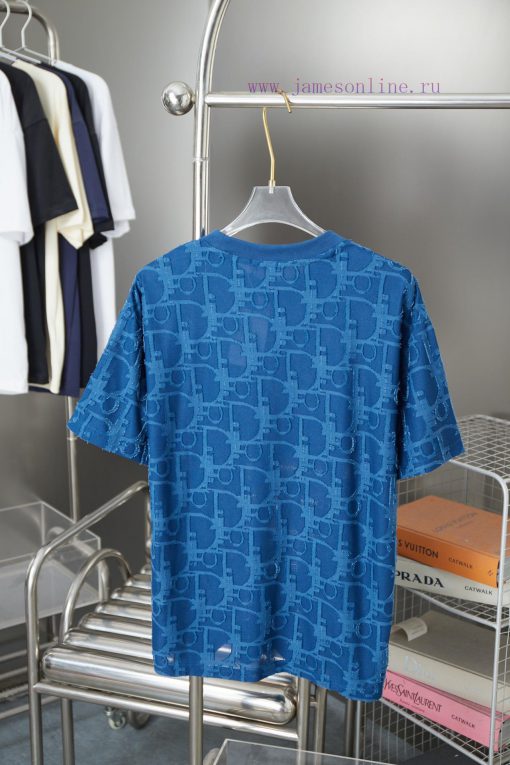 Dior 2025 New Embossed Jacquard Short Sleeved ShirtPure Cotton Plain Weave Fabric Woven With 32 2towh1hs - Image 3