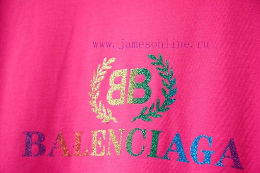 BALELE Balenciaga 25SS Early Spring New Collection Letter Logo Gold Pink Printed Short SleeveLi dvrbbdtw - Image 7