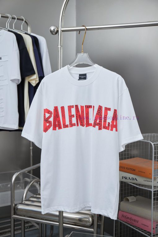 Balenciaga 25SS Early Spring New Red Pattern Paper Printed Short SleeveLight Luxury Fashion Is fvxqsroj - Image 2