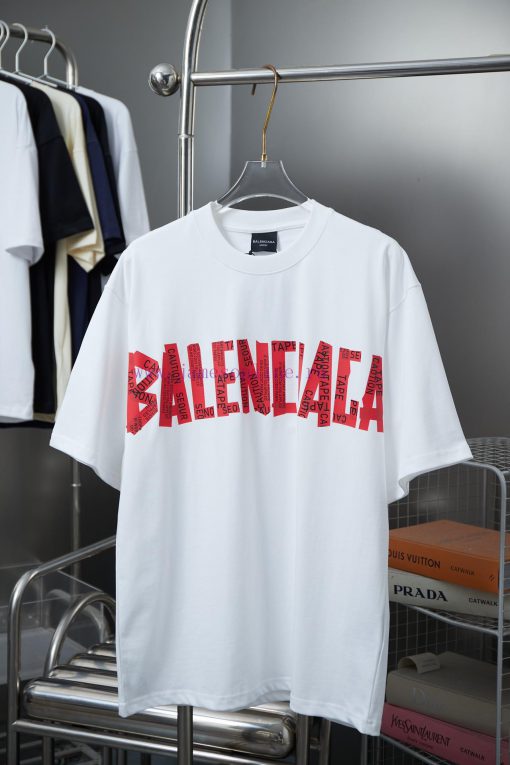 Balenciaga 25SS Early Spring New Red Pattern Paper Printed Short SleeveLight Luxury Fashion Is fvxqsroj - Image 5