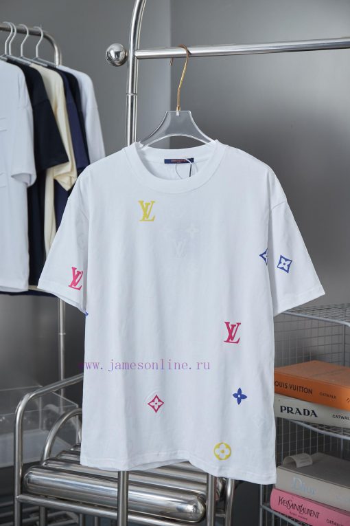 Louis LV 25ss Early Spring New Short Sleeved Full Bottom Printed Foam Letter Short Sleeved Shir zct9chor