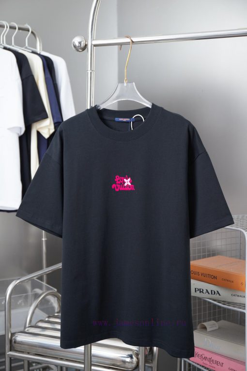 LV Louis Vuitton 25SS Early Spring New Three-dimensional Silicone Flocking Lv Letter Short Slee 13c9douh - Image 2