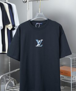LV Louis Vuitton 25SS Early Spring New Denim Patch Lv Letter Hot Diamond Short SleeveLight Luxu xtbbp146