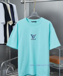 LV Louis Vuitton 25SS Early Spring New Denim Patch Lv Letter Hot Diamond Short SleeveLight Luxu c6su4it8