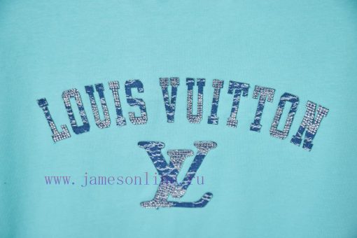 LV Louis Vuitton 25SS Early Spring New Denim Patch Lv Letter Hot Diamond Short SleeveLight Luxu c6su4it8 - Image 7