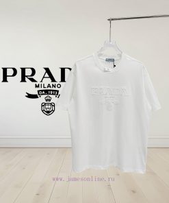 Prada 25SS New Men's Round Neck Short Sleeved T-shirt Featuring A High-tech Embroidered Logo De uv0g0jqm