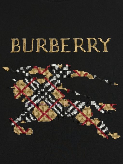 Burberry Round Neck Short Sleeved T-shirtThe Brand Logo Is Created Using The Cross Stitch Embro yo17o2rh - Image 5