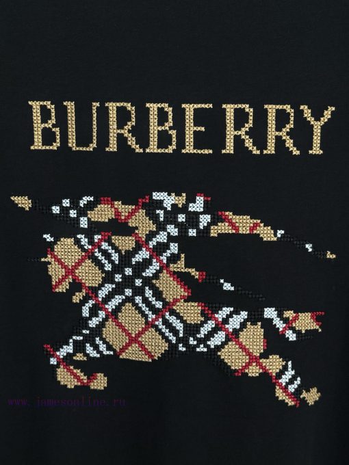 Burberry Round Neck Short Sleeved T-shirtThe Brand Logo Is Created Using The Cross Stitch Embro 6bz12n70 - Image 6