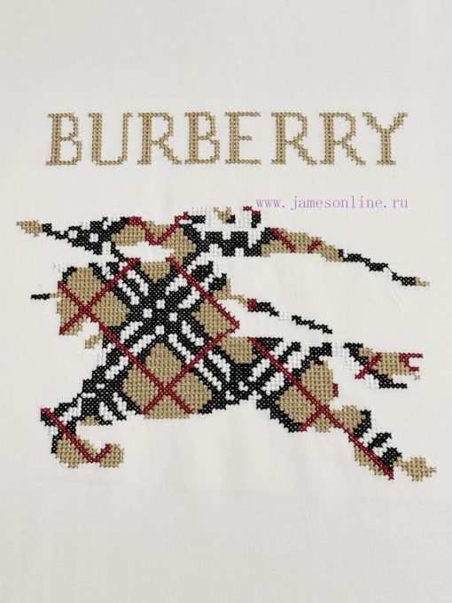 Burberry Round Neck Short Sleeved T-shirtThe Brand Logo Is Created Using The Cross Stitch Embro a8c7z7c6 - Image 5