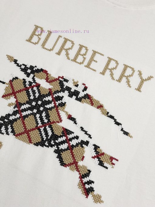 Burberry Round Neck Short Sleeved T-shirtThe Brand Logo Is Created Using The Cross Stitch Embro a8c7z7c6 - Image 7