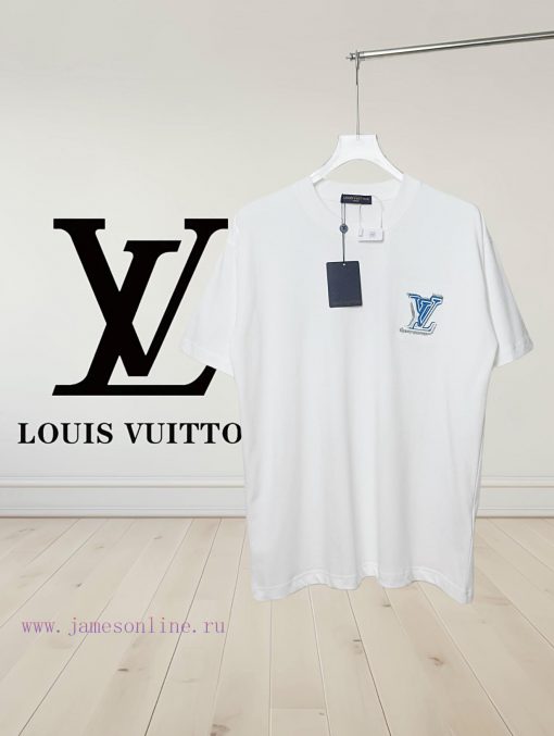 [High Quality] Louis Vuitton 25ss Spring/Summer Collection Embroidered Logo On Chest Blue And W c1pev5da