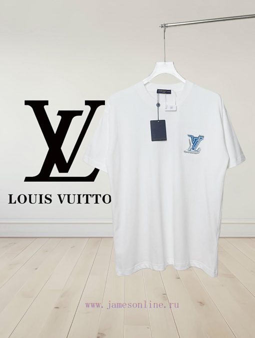 [High Quality] Louis Vuitton 25ss Spring/Summer Collection Embroidered Logo On Chest Blue And W c1pev5da - Image 2