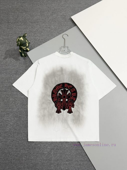 [] 𝗖𝗵𝗿𝗼𝗺𝗲𝗛𝗲𝗮𝗿𝘁𝘀 Croheart SS25 Cross Embroidered Original Sheet American Pickled Old Laser Burnt fg9eueck - Image 3