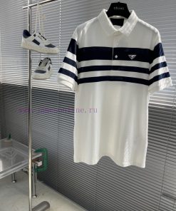 -PRAD 2025 Spring/Summer New Triangle Logo Letter Collar PoloPure Cotton Bead Cotton Fabric Cla uuso9kg4