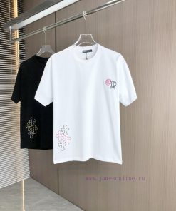 CH Kroxin 25FW Spring/Summer New Round Neck T-shirt With Patchwork Chain Embroidered Using Heav pydhx75o
