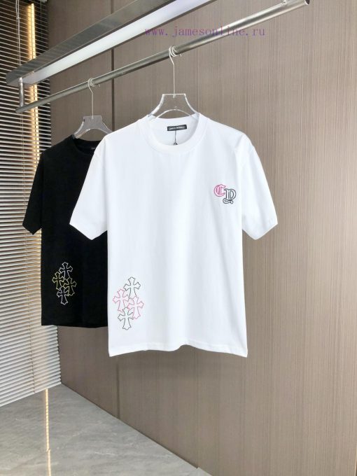 CH Kroxin 25FW Spring/Summer New Round Neck T-shirt With Patchwork Chain Embroidered Using Heav pydhx75o - Image 2