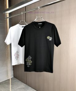 CH Kroxin 25FW Spring/Summer New Round Neck T-shirt With Patchwork Chain Embroidered Using Heav h3d8zt03