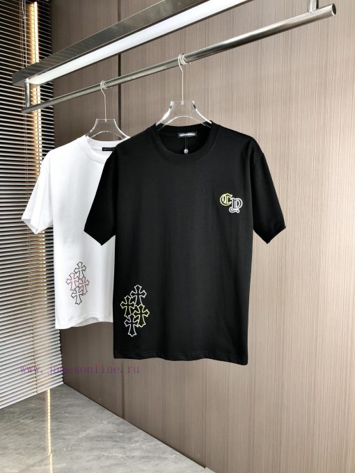 CH Kroxin 25FW Spring/Summer New Round Neck T-shirt With Patchwork Chain Embroidered Using Heav h3d8zt03 - Image 2