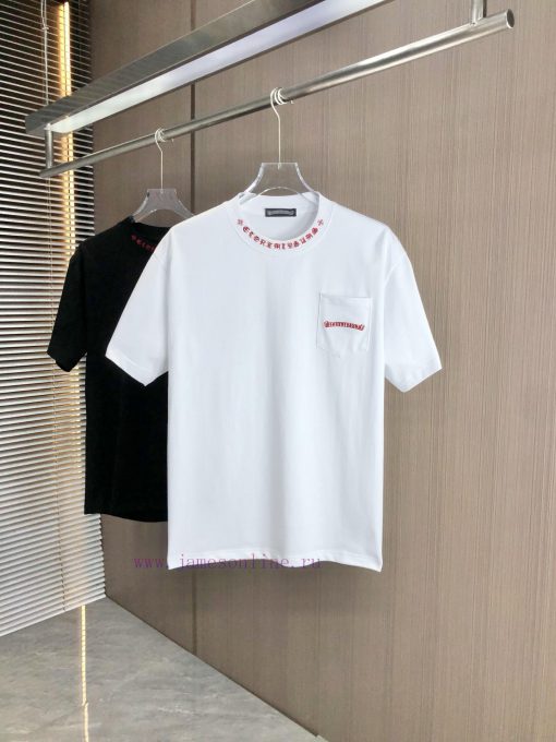 CH Kroxin 25FW Spring/Summer New Round Neck T-shirt With Ribbed Embroidery At The Collar Made O ygk9597j - Image 2