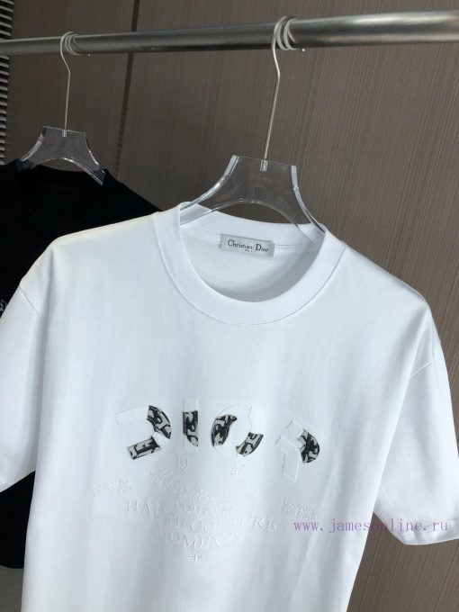 Dior 25FW Spring/Summer New Round Neck T-shirt With Old Flowers Dior Cowboy Jacquard Embroidere zm78e936 - Image 3