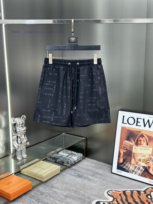 Prada 2025 Spring And Summer New Embossed Beach Pants 4-point Shorts Official Website Synchroni n98h9ucb - Image 2