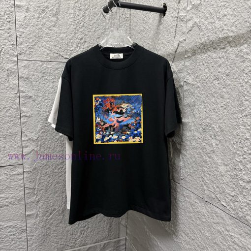 Hermes 2025 Spring/Summer New Flamingo Box Printed Custom Double Yarn Plain Cotton Fabric Short c6irqyuy