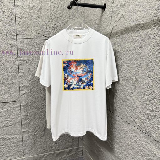 Hermes 2025 Spring/Summer New Flamingo Box Printed Custom Double Yarn Plain Cotton Fabric Short bqdl9wua