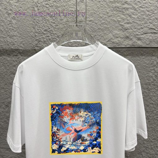 Hermes 2025 Spring/Summer New Flamingo Box Printed Custom Double Yarn Plain Cotton Fabric Short bqdl9wua - Image 4