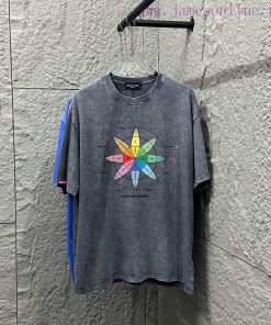 BAL * Paris * 2025 Spring And Summer New Snowflake Vintage Round Neck Short Sleeve With Washed 2w7c7czw