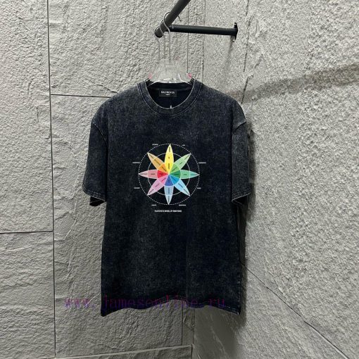 BAL * Paris * 2025 Spring And Summer New Snowflake Vintage Round Neck Short Sleeve With Washed 57l8z0v2