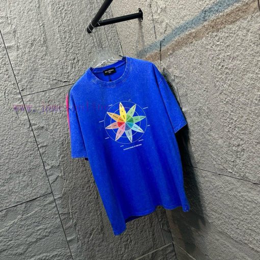 BAL * Paris * 2025 Spring And Summer New Snowflake Vintage Round Neck Short Sleeve With Washed sa3nonec - Image 3