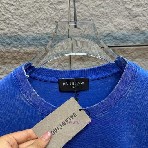 BAL * Paris * 2025 Spring And Summer New Snowflake Vintage Round Neck Short Sleeve With Washed sa3nonec - Image 5