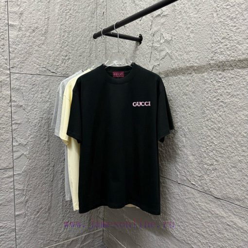 Gu Gu * Chi 2025 Spring/Summer New Collection Pink Letter Double G Embroidered Short Sleeve T-s k3tocg21 - Image 2