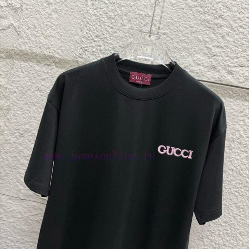 Gu Gu * Chi 2025 Spring/Summer New Collection Pink Letter Double G Embroidered Short Sleeve T-s k3tocg21 - Image 3