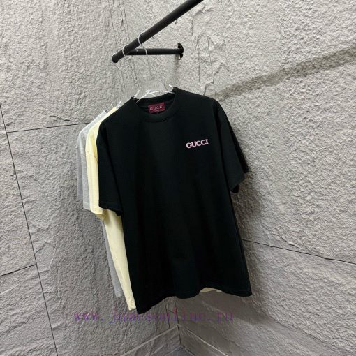 Gu Gu * Chi 2025 Spring/Summer New Collection Pink Letter Double G Embroidered Short Sleeve T-s k3tocg21 - Image 4