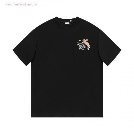 LOEWE Luo YiweiNew Embroidered Short Sleeved T-shirt With Bunny Pattern ®*Customized 280g All C 64w5p260
