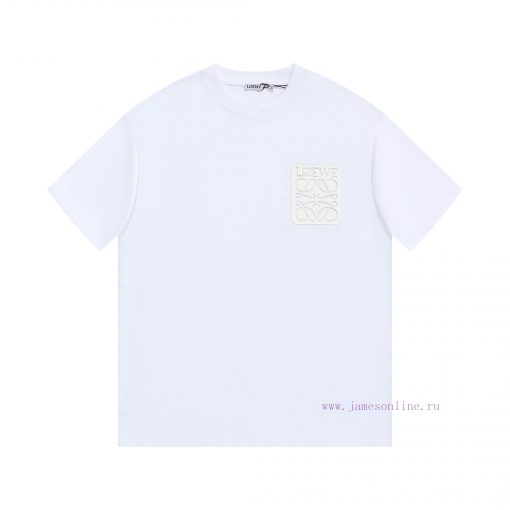 LOEWE Luo YiweiNew Laminated Pocket Embroidered Short Sleeved T-shirt ®*Customized 280g All Cot mitmjsqj - Image 2