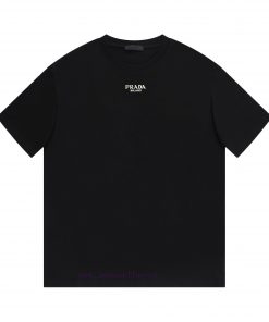 PRADA PRADAGlued Letter Embroidered Short Sleeved T-shirt ®*Customized 280g All Cotton Fabric S mfwx4y8u